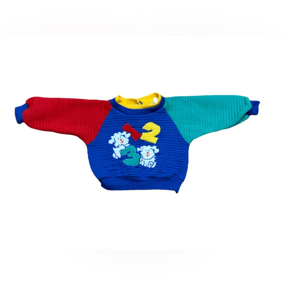 Vintage Celebrity Kids 80s 90s Pullover Sweatshirt Boys 12mo Red Blue Yellow